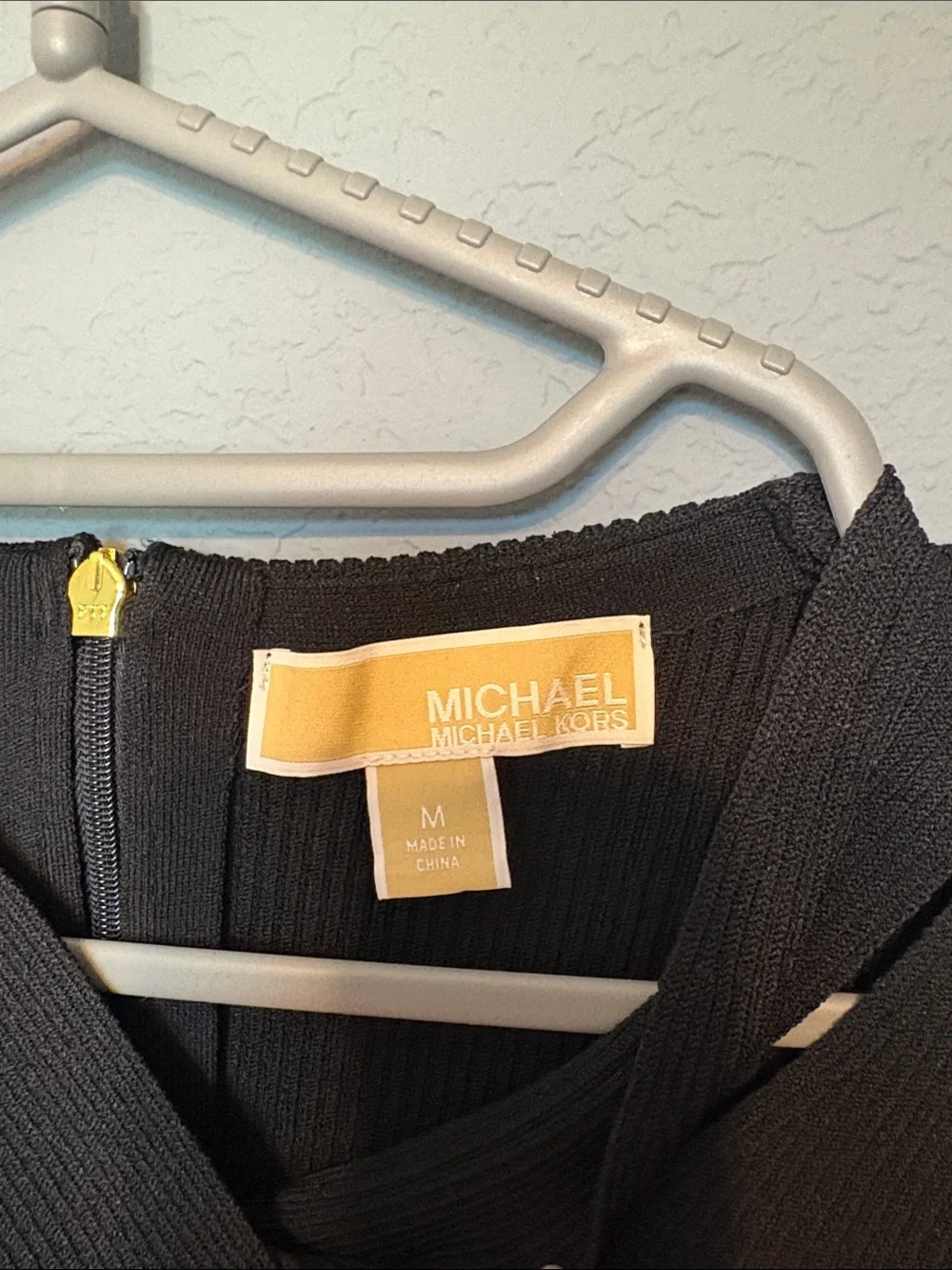 Michael Kors Black Ribbed Long Sleeve Top with Crisscross Detail